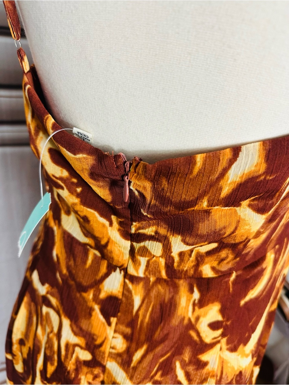 Brown Floral Maxi Slip Dress with Twisted Bodice - Picture 9 of 12